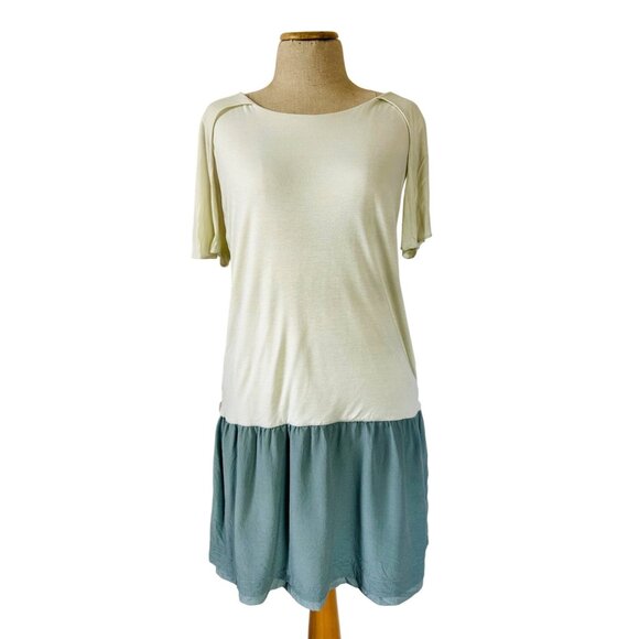 Fendi Women's Size 44 Two-Tone Drop Waist Short Sleeve Dress Ivory & Sage Green - Picture 1 of 11